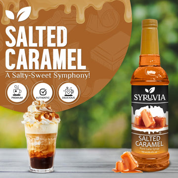 Syruvia Salted Caramel Syrup - Salted Caramel Coffee Syrup Flavor, 25.4 Fl Oz, Kosher, Gluten Free, Perfect For Coffee, Drinks,