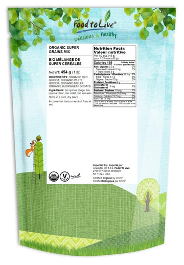 Food To Live Organic Super Grains Blend, 1 Pound - A Mix Of Millet, Buckwheat, Red And White Quinoa. Non-Gmo, Non-Irradiated, Ve