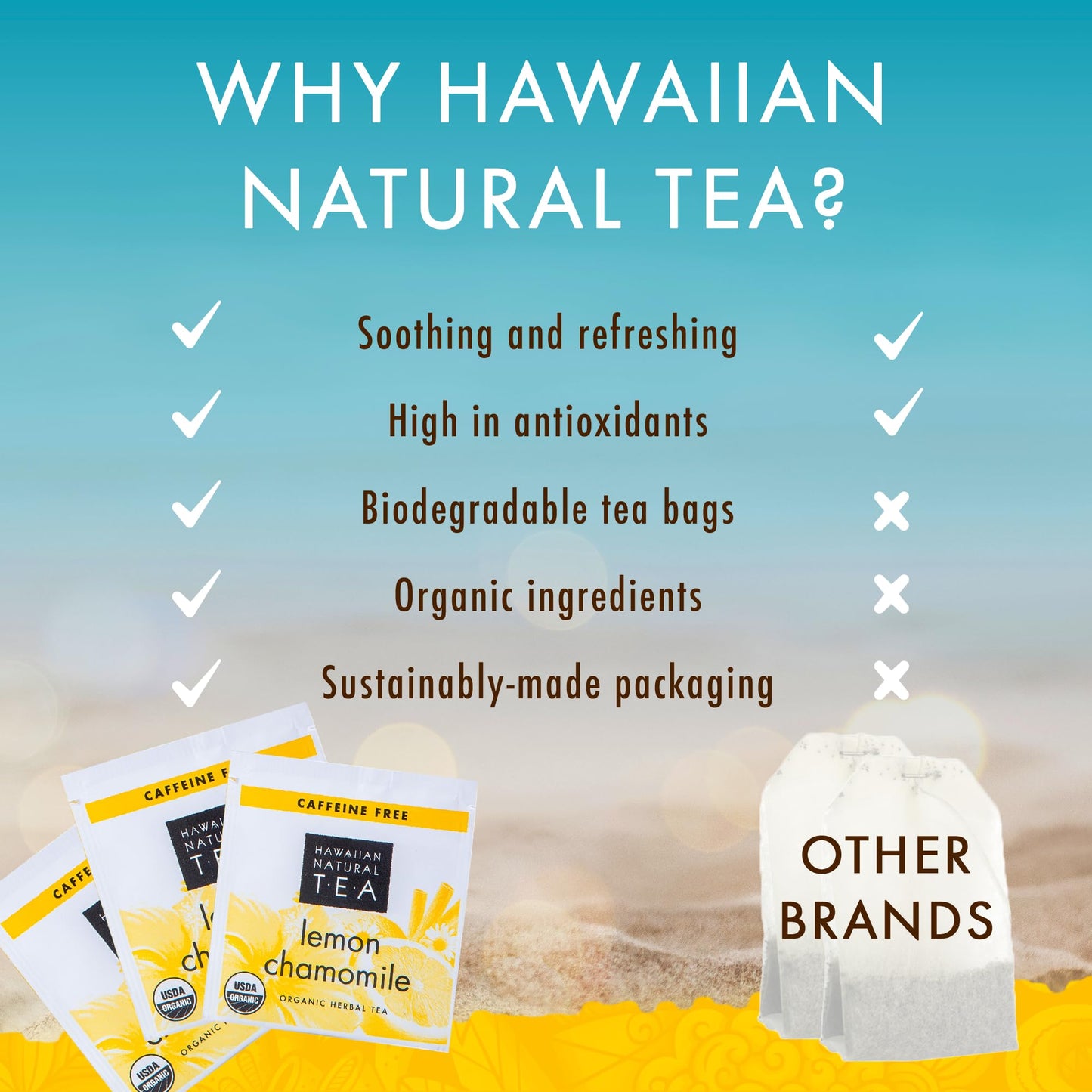 HAWAIIAN NATURAL T·E·A Organic Lemon Chamomile Tea - Caffeine Free Herbal - 120 Tea Bags - Relaxing, Calming Bedtime Tea