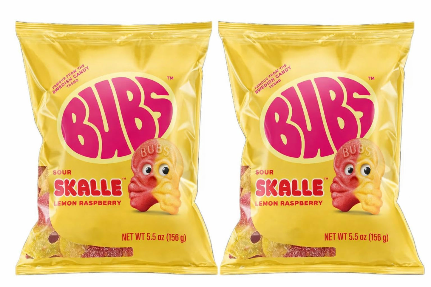 BUBS Sour Lemon Raspberry Skulls 2 Pack of 5.5oz - Tangy Sour Gummy Candy - Sweet & Chewy Vegan Candy Treat Made in Mexico, Insp