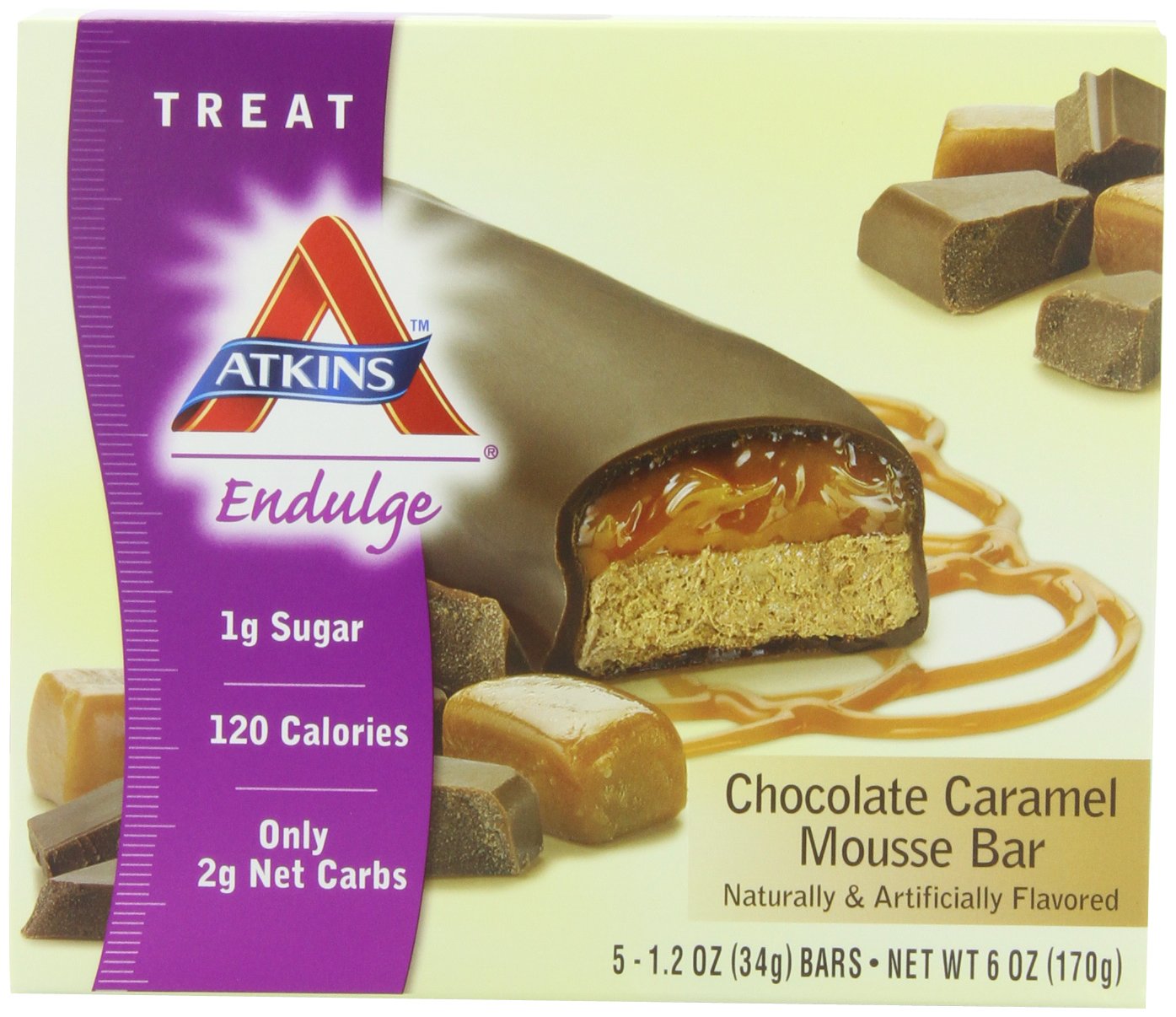 Atkins Endulge Chocolate Caramel Mousse Bar, 5 - 1.2 Oz. Bars (Pack Of 2)