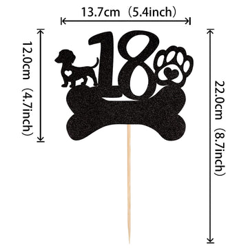 1 Pcs 18Th Birthday Cake Topper Black Glitter Dog Paw Eighteen Years Old Birthday Puppy Dog Bone Cake Pick For Let'S Pawty Baby