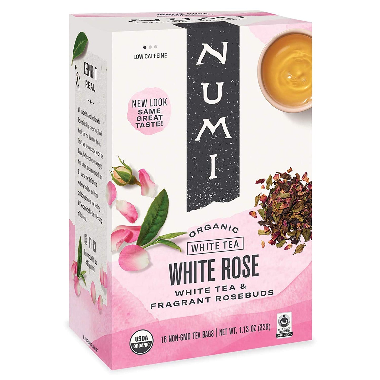 Numi Organic Tea White Rose, 16 Count Box Of Tea Bags (Pack Of 3) White Tea