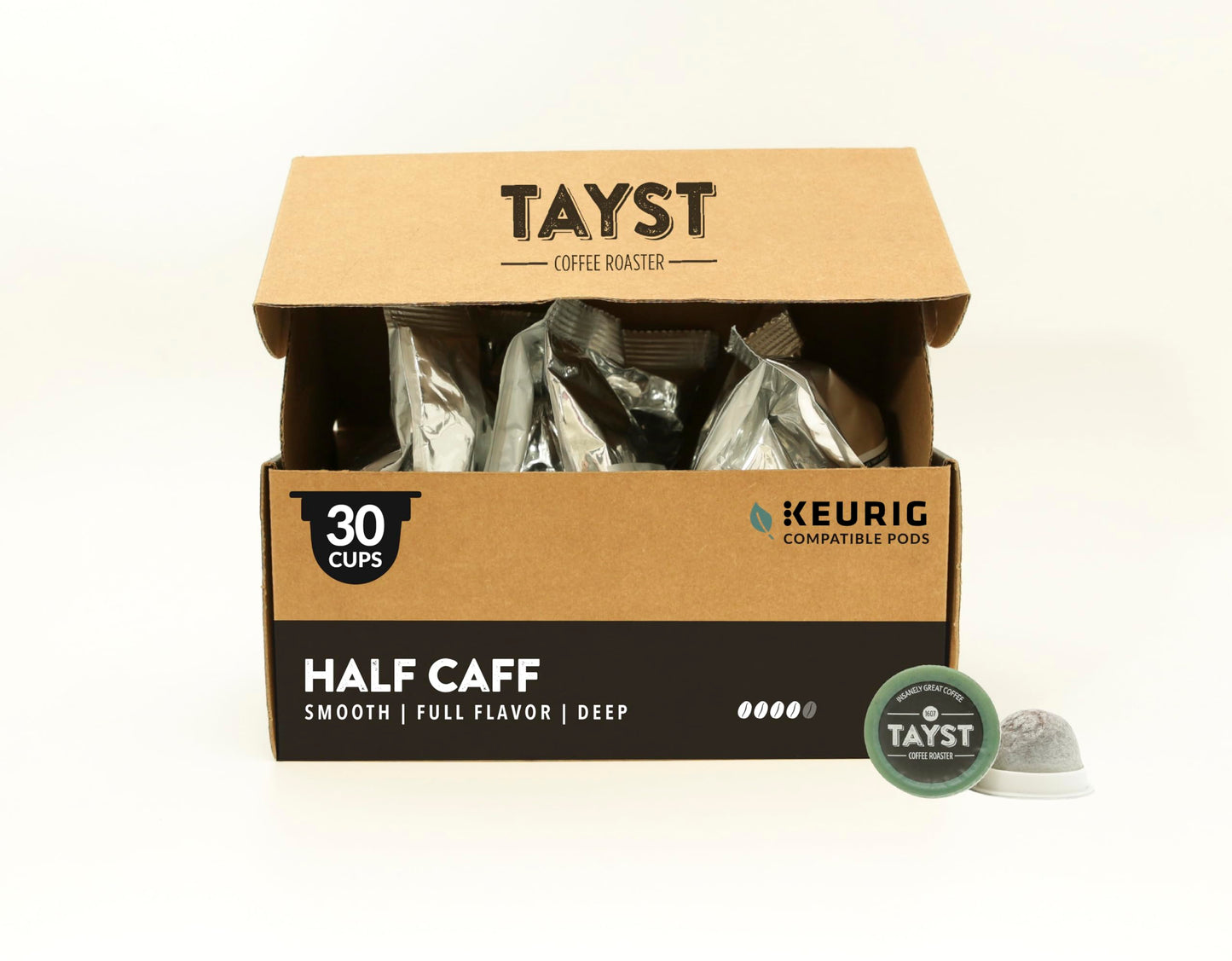 Tayst Coffee Pods Half Caff Dark Roast K Cups Compatible With Keurig Coffee Maker Reduced Energy Blend Sustainable Single Serve Pack Of 30