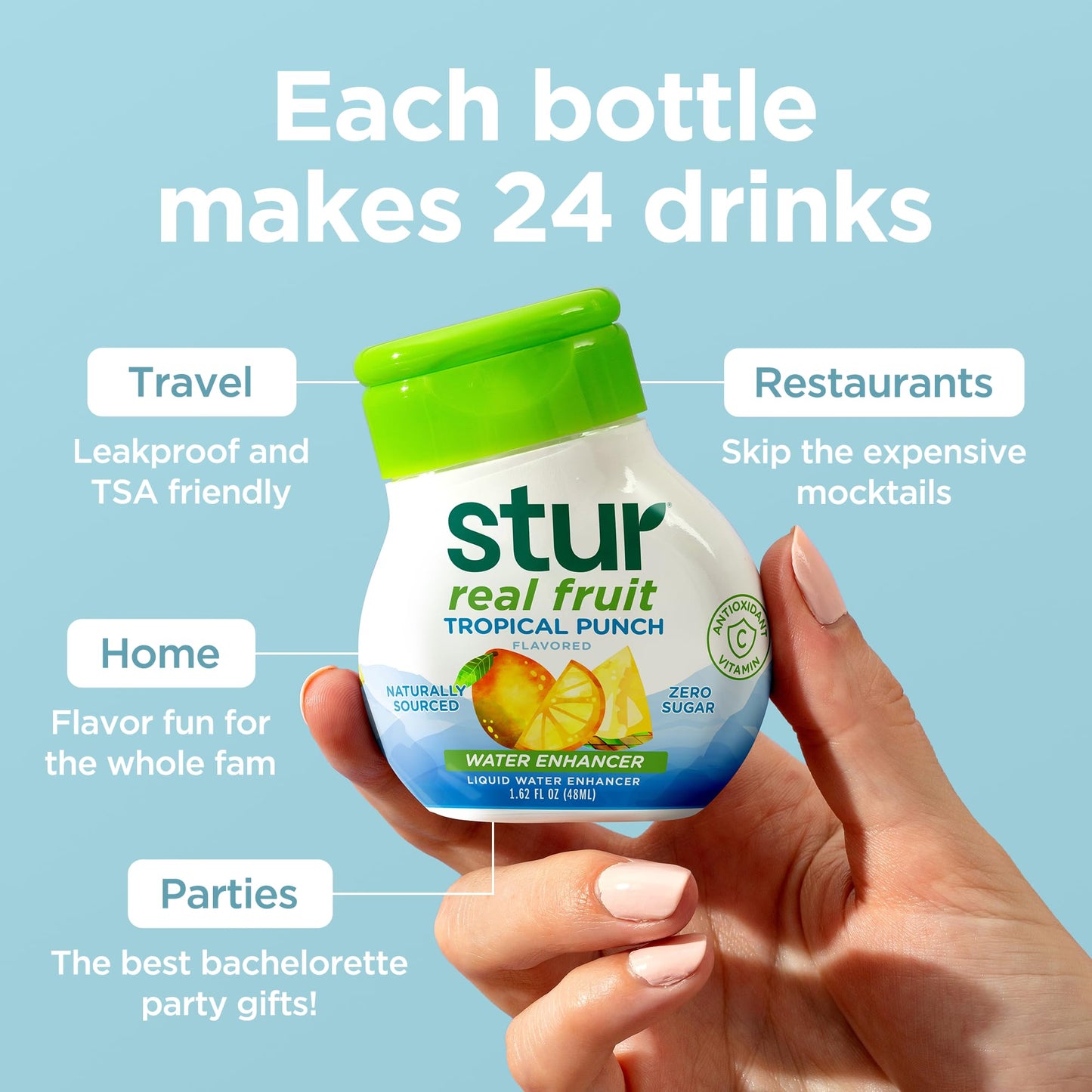 Stur Liquid Water Enhancer | Tropical Punch | Naturally Sweetened | High in Vitamin C & Antioxidants | Sugar Free | Zero Calorie