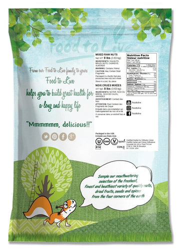 Food to Live Mixed Raw Nuts, 8 Pounds - Cashews, Brazil Nuts, Walnuts, Almonds, Unsalted, Kosher, Vegan, Bulk