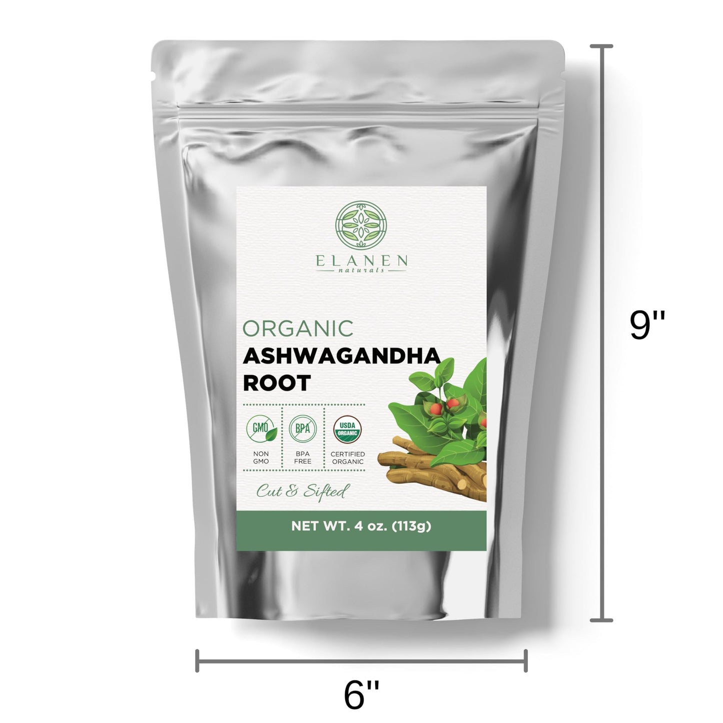 Organic Ashwagandha Root 4 Oz. (113G), Usda Certified Organic Ashwagandha Root Herb, Ashwaganda Root Loose Leaf Tea, Dried Witha