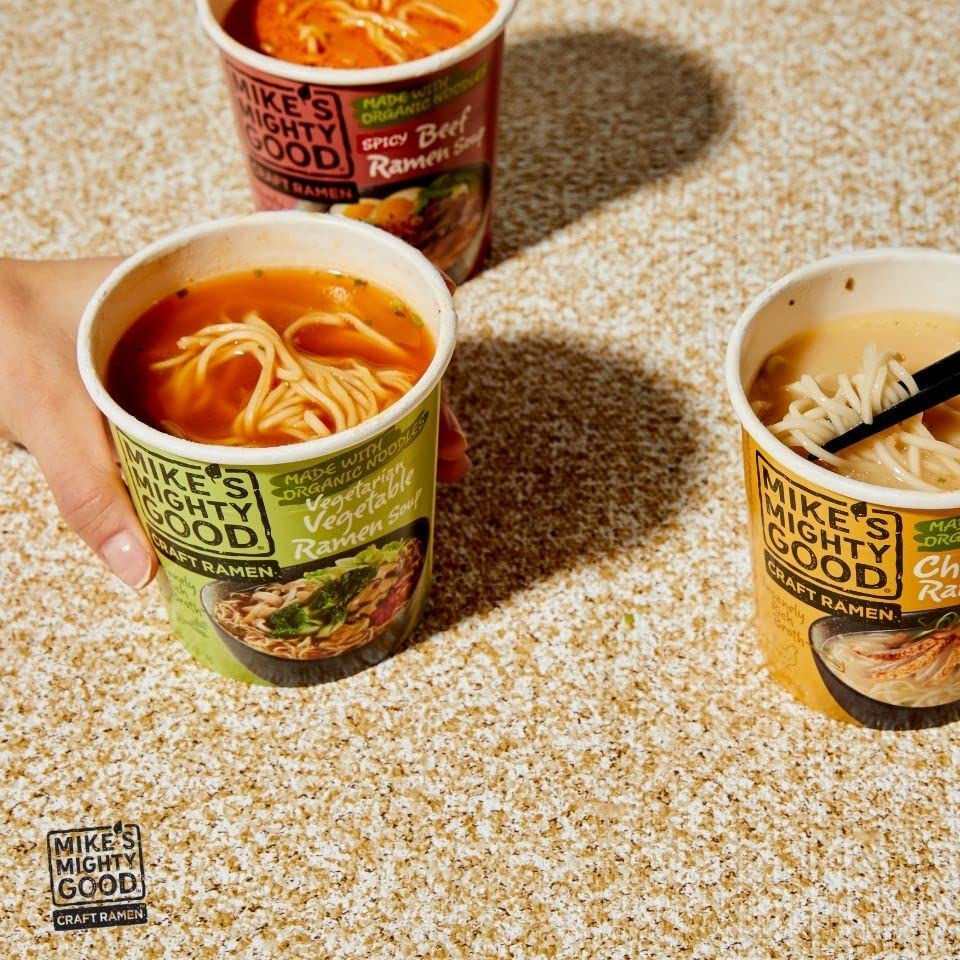 Mikes Mighty Vegetarian Vegetable Ramen Cup (Pack of 6) - 8g Protein Instant Ramen Noodles - Organic Steamed, Non-GMO, Palm Oil-