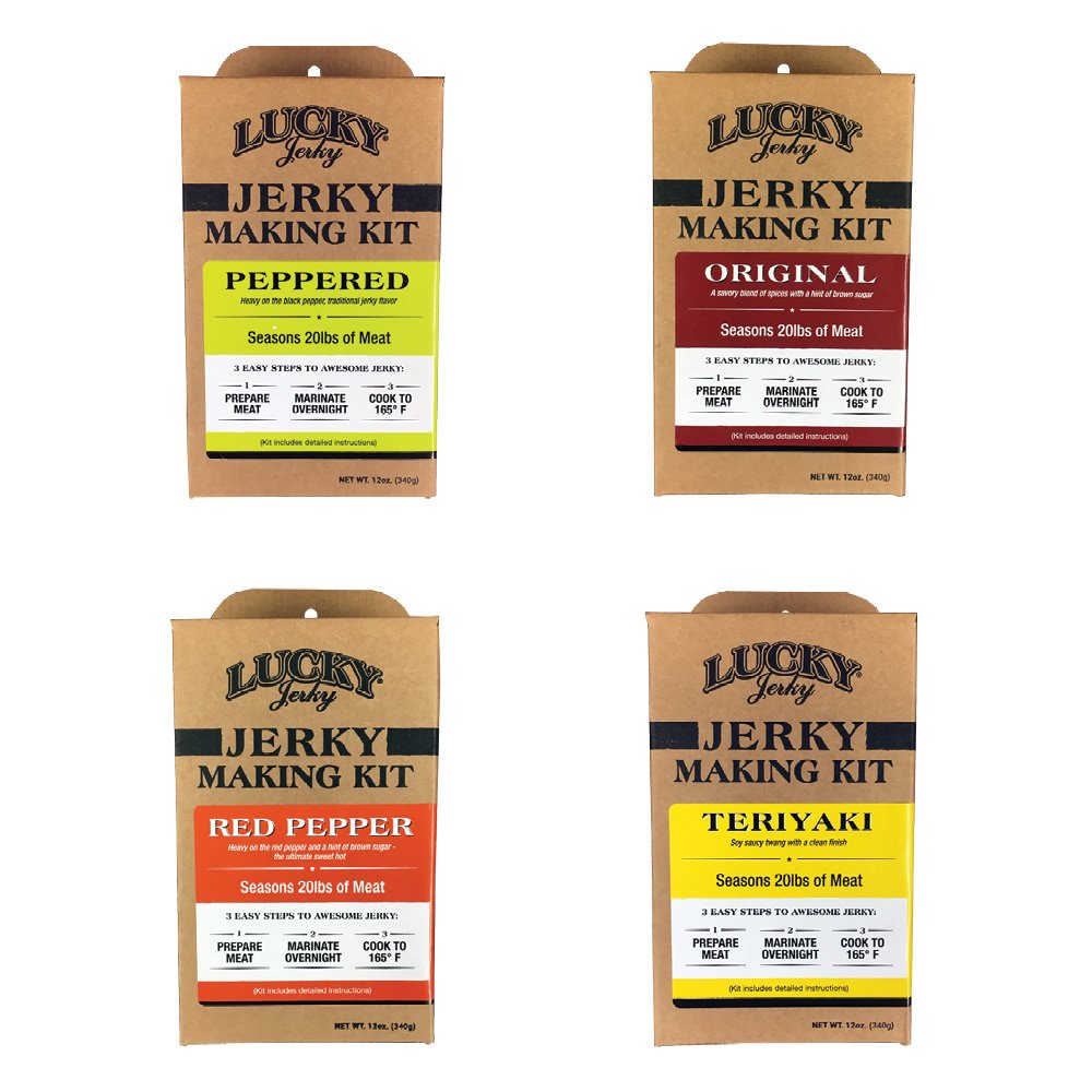 Lucky Jerky Diy Jerky Seasoning And Supports Wellness Kit 4 Pack - Oriflavor Blendal Red Pepper Teriyaki Peppered- Season 80Lbs Of Meat