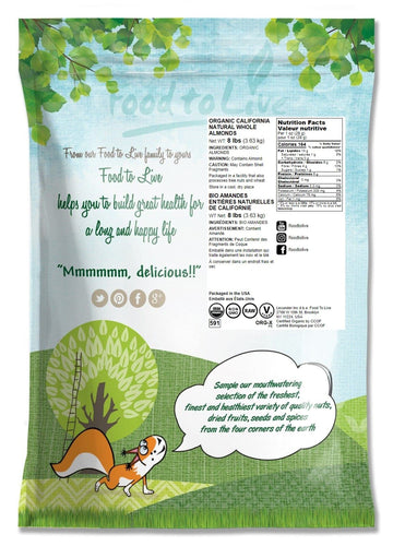 Food To Live Organic California Almonds, 8 Pounds - Non-Gmo, Whole, Unsalted, Unroasted, Keto, Vegan Nuts In Bulk. Rich In Vitam