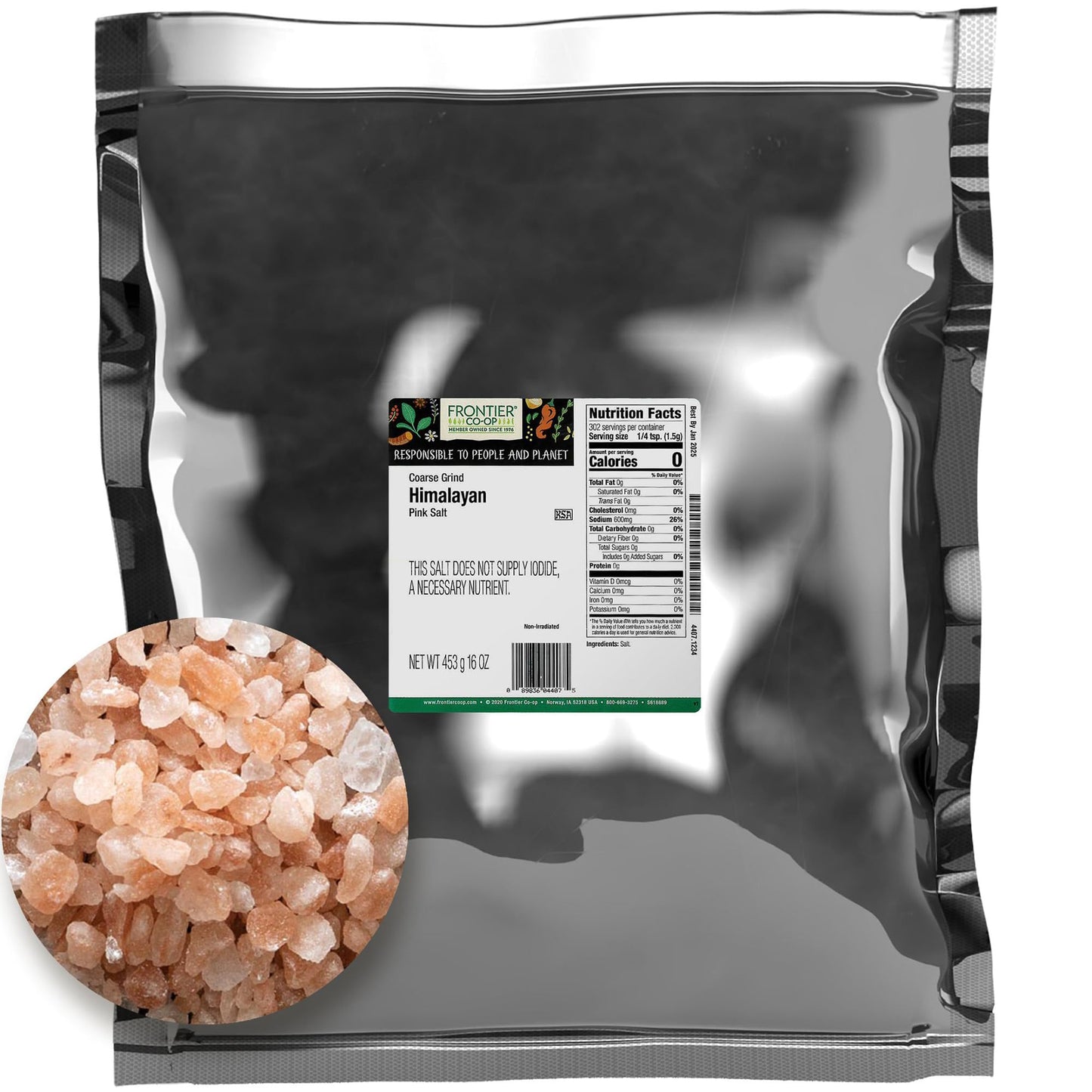 Frontier Co-op Fair Trade Himalayan Pink Salt, 1lb - Coarse Ground Pakistan Himalayan Salt, 1 Pound Bulk Bag - Refill, Restaurant Supply