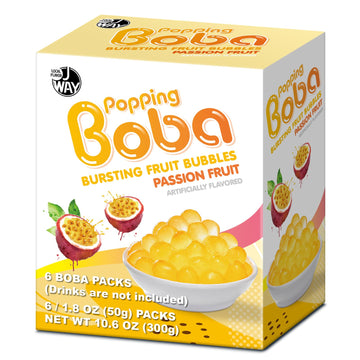 J WAY Bursting Popping Passion Fruit Boba Pearls, Passion Fruit Syrup, Non-Dairy, Fat-Free Popping Tapioca Boba for Beverages, S