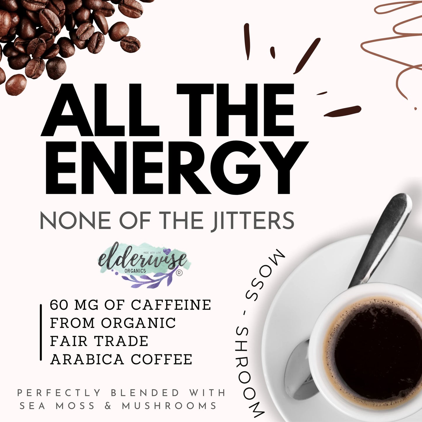 Elderwise Organics Coffee With Mushrooms & Sea Moss - Lion'S Mane, Chaga, Reishi & Cordyceps - 24 Servings - Healthy Coffee - Fr