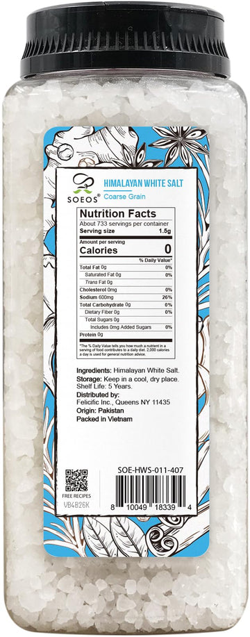 Soeos Sea Salt, Coarse Grain, 39 Oz (2.4 Pound), Non-GMO, Nature Himalayan Kosher Salt, Sea Salt for Grinder Refill (Pack of 1)