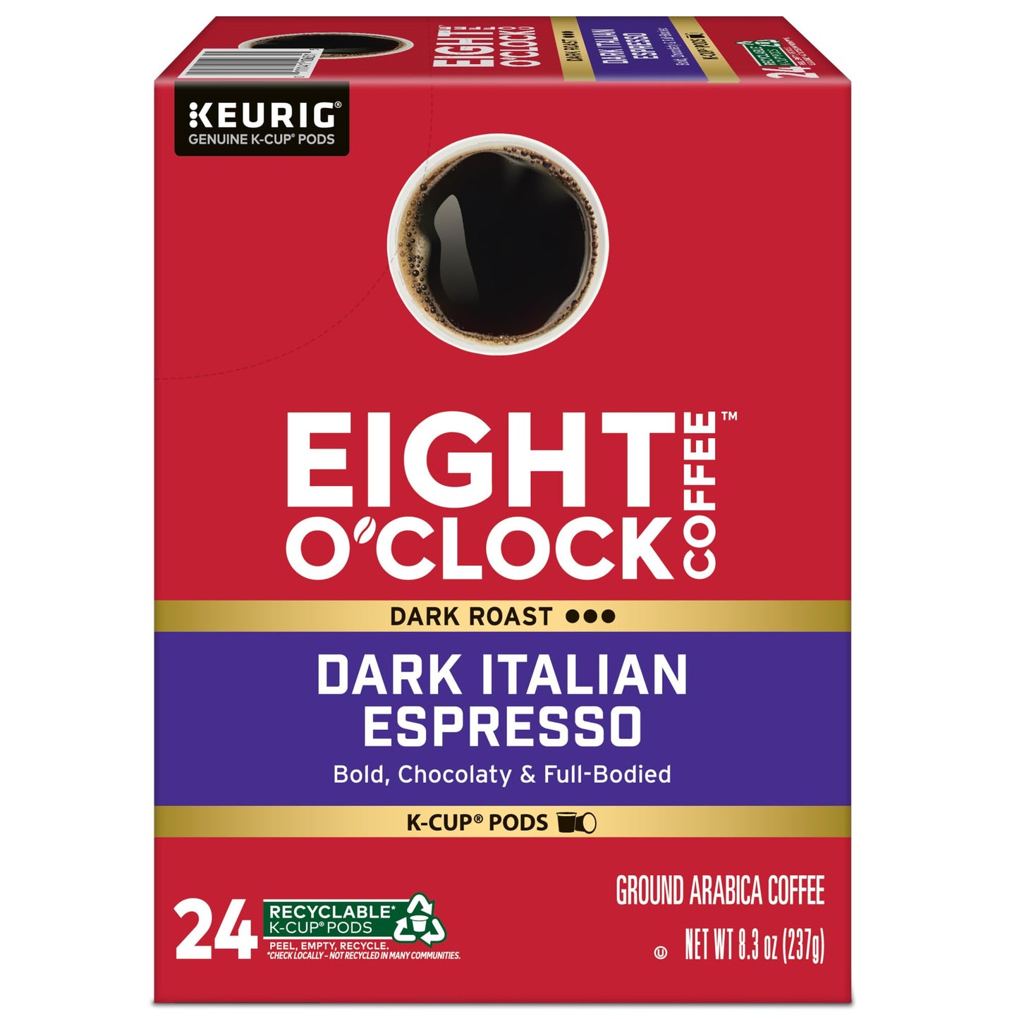 Eight O Clock Coffee Dark Italian Roast Single-Serve Keurig K-Cup Pods, Medium Roast Coffee Pods, 96 Count