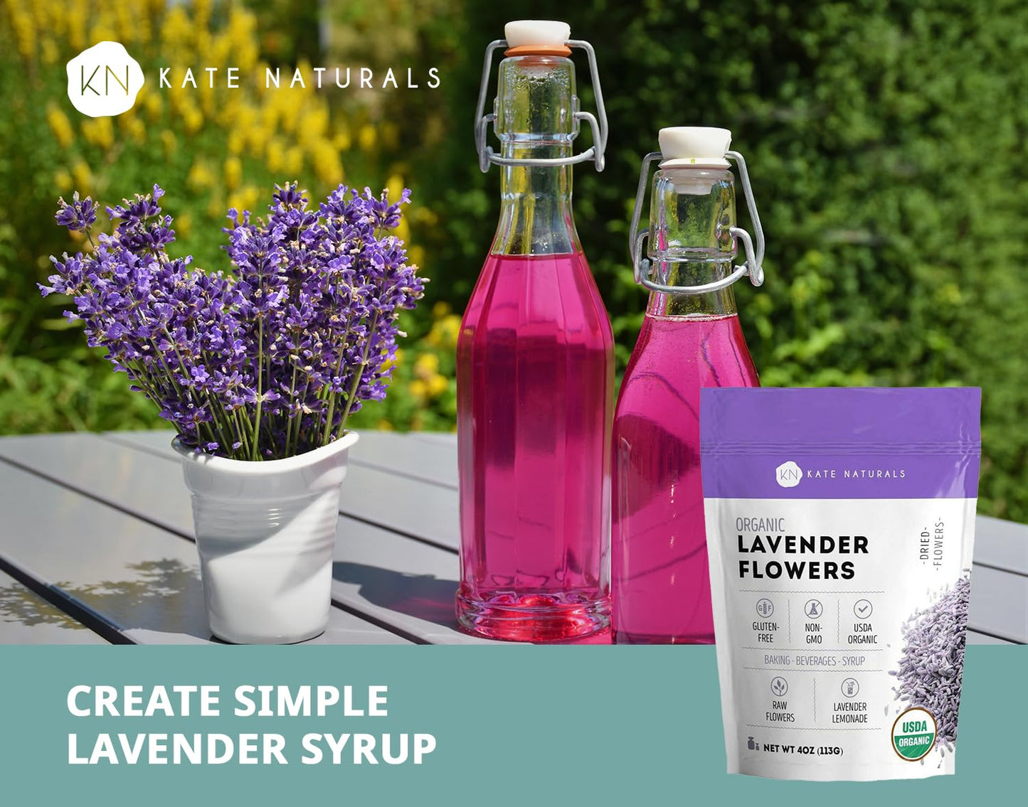 Kate Naturals Dried Lavender Flowers, Culinary Grade, Organic, 4oz, Purple