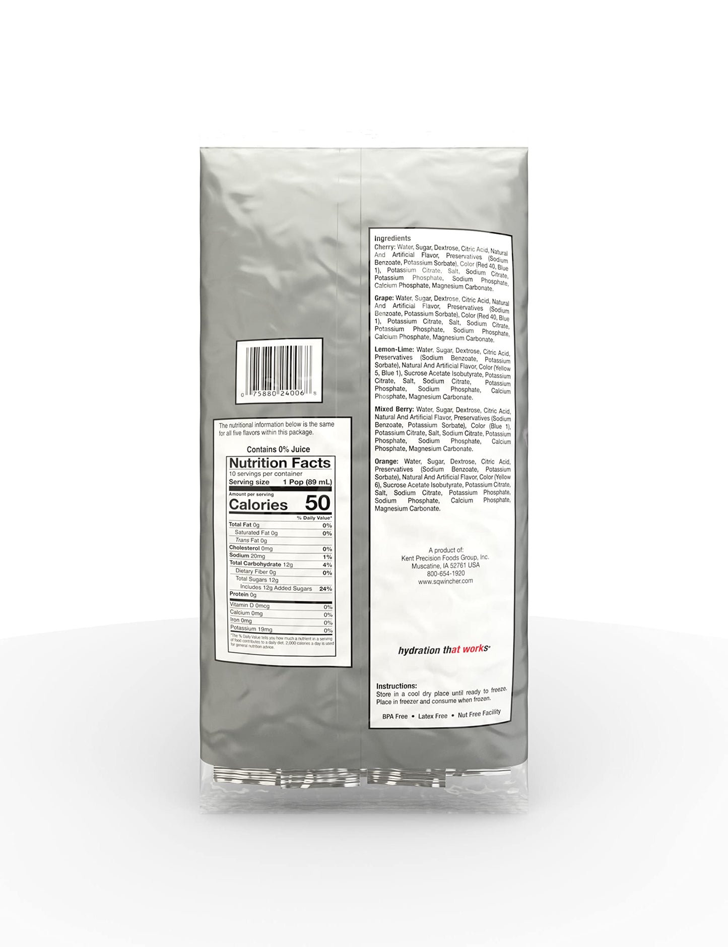 Sqwincher Sqweeze Low Sodium Electrolyte Freezer Pops, 5 Flavor Variety Pack - Lemon Lime, Grape, Cherry, Mixed Berry, Orange, (50 Total Freezer Pops)