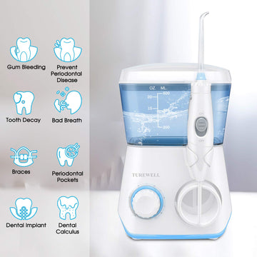 Turewell Water Flossing Oral Irrigator, 600Ml Dental Cleaner 10 Adjustable Pressure, Electric Oral Flosser For Teeth/Braces, 8 W