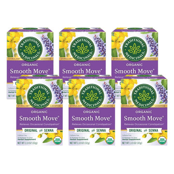 Traditional Medicinals Organic Smooth Move With Senna Herbal Tea, Relieves Occasional Constipation, (Pack Of 6) - 96 Tea Bags To