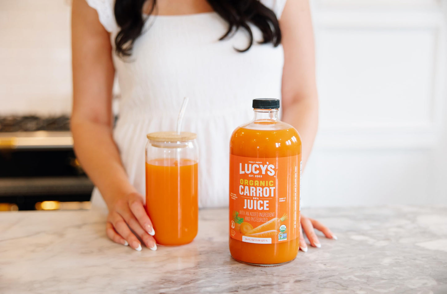 Lucys Family Owned - American Carrots Organic 99% Pure Carrot Juice, 34 Oz. Glass Bottle (Made From Fresh Pressed)