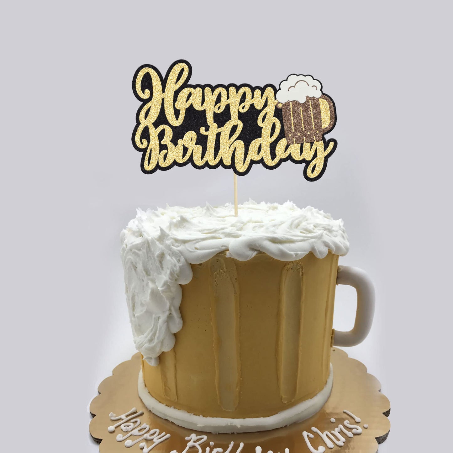 Gyufise malt-inspired Mug Cake Topper - Glitter Happy Birthday Decoration, 1Pcs, Paper, malt-inspired Theme Party Supplies