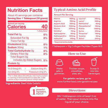 Further Food Premium Gelatin Powder, Unflavored, Grass-Fed, Non-GMO, 15.87 oz, Keto, Paleo