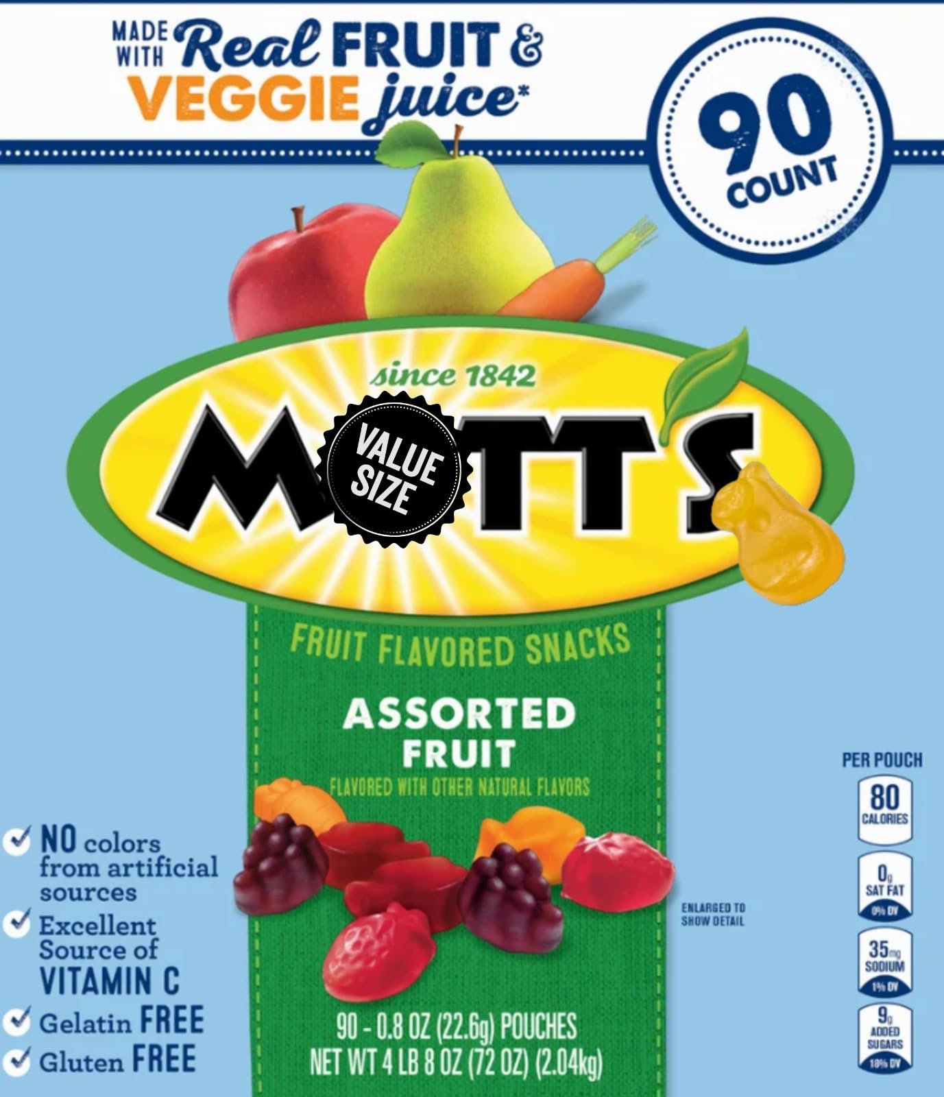 Mot ts Fruit Flavored Snacks, Assorted Fruit, 0.8 oz, 90 ct