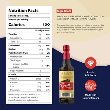 Torani Puremade Syrup, Chocolate Milano Flavoring For Drinks & Desserts, Pump Included, 25.4 Fl Oz