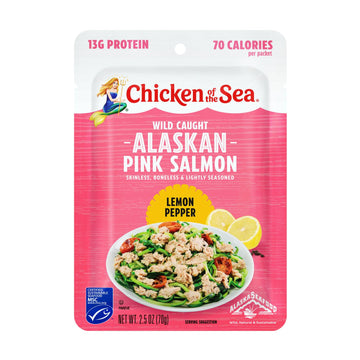 Chicken Of The Sea Alaskan Pink Salmon, 2.5 Ounce Packets (Box Of 12), Wild Caught Salmon, Lemon Pepper