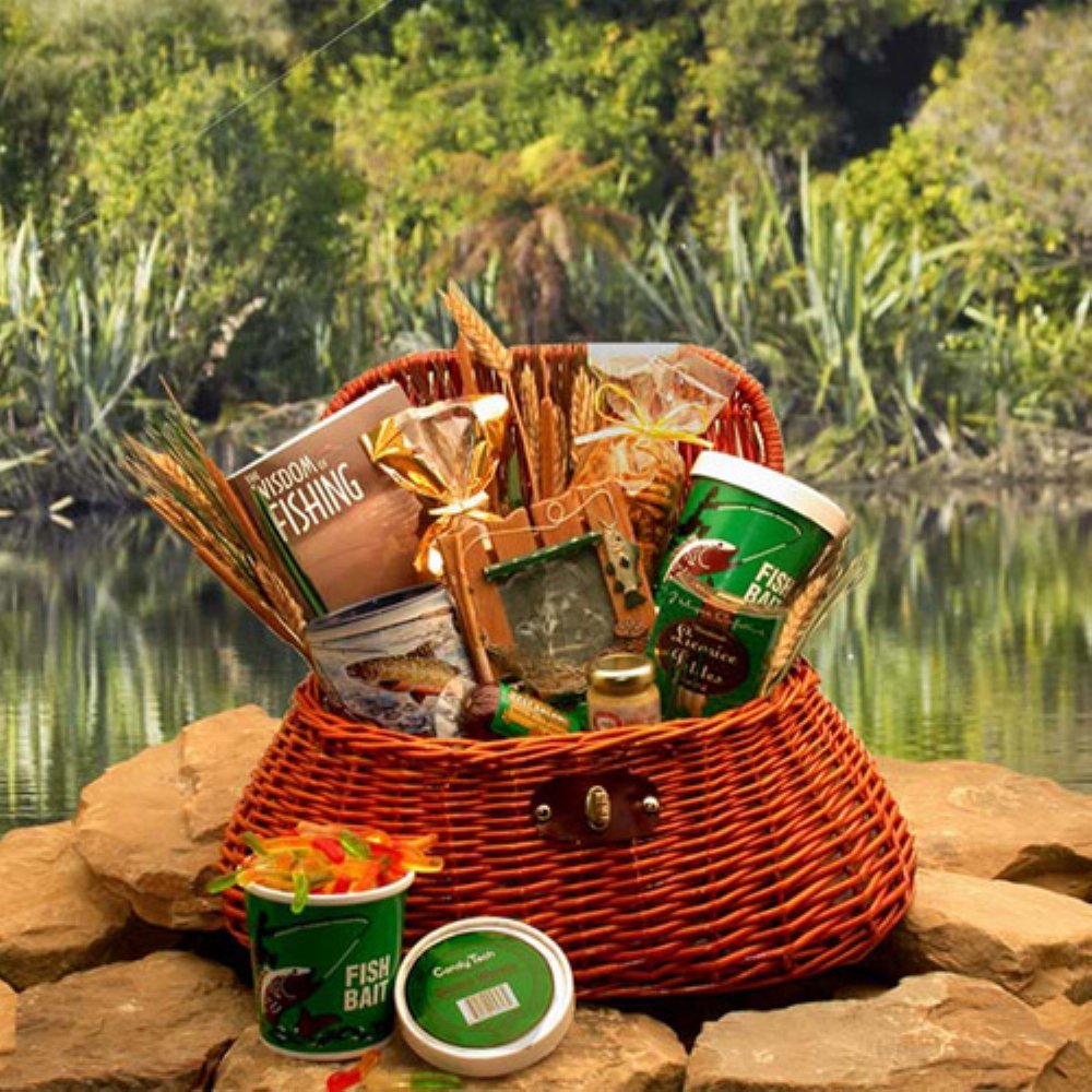 Organic Stores Fishing Gourmet Gift Basket: The Fisherman'S Creel -Large | Fun Fishing Gift Idea