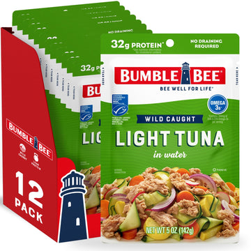 Bumble Bee Light Tuna Pouch In Water, 5 Oz Pouch (Pack Of 12) - Tuna Fish Pouch, High Protein Food, Keto Food And Snacks, Gluten Free Food, High Protein Snacks, Bulk Tuna Pouches