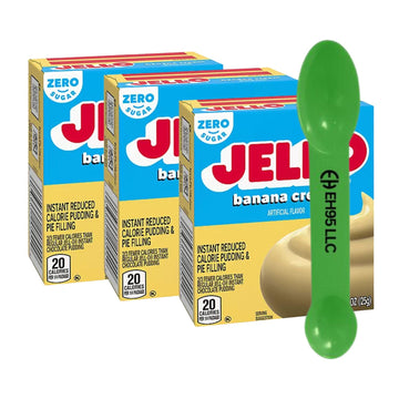 (Pack of 3) Jell-O Banana Cream Instant Reduce Calorie Pudding & Pie Filling Mix 0.9 oz - 2 in 1 Measuring Spoon Included