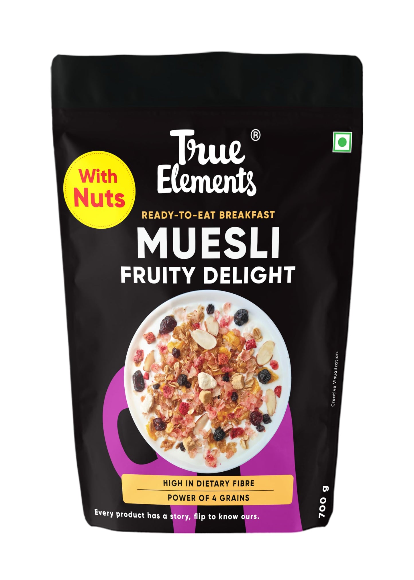True Elements Muesli Fruit And Nuts 700G - Fruity Delight | 100% Wholegrain Breakfast Cereals | Rich In Fibre | Muesli With Oats
