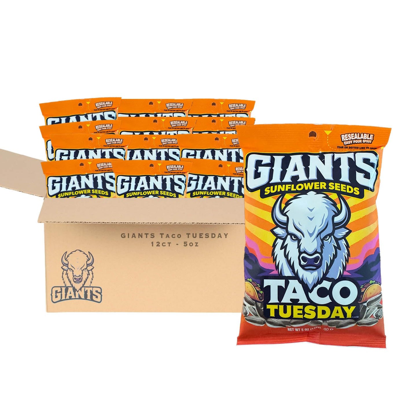 Giants Taco Tuesday Sunflower Seeds - Sunflower Seeds To Eat High Protein Snack Zesty Taco Seasoning Source Of Vitamin E & Fiber Content - 5 Oz Resealable Bags (Bulk Pack Of 12)