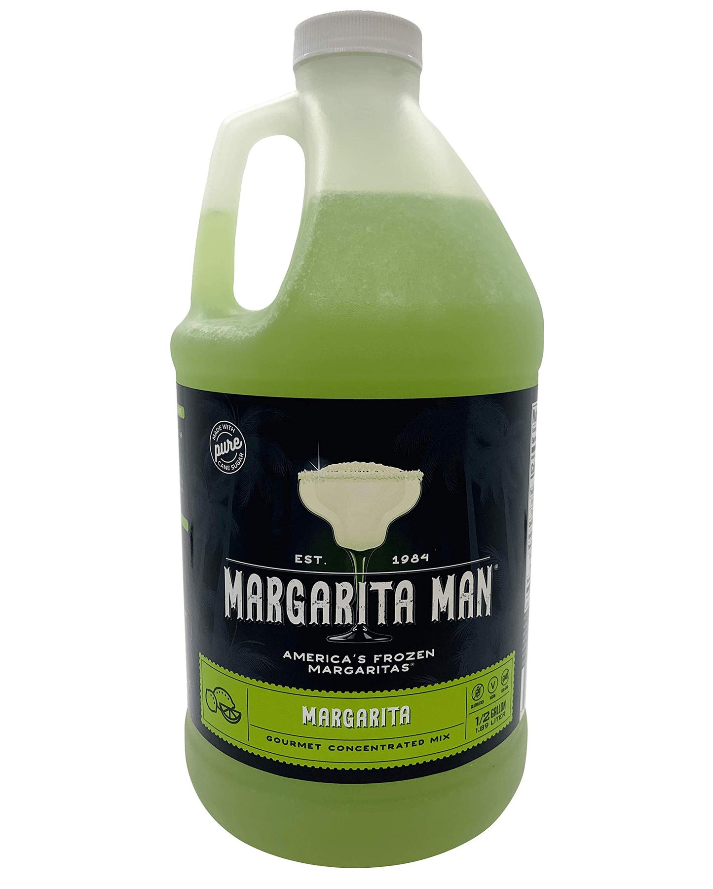 Margarita Man Margarita Mix Concentrate, 64oz Bottle, Pure Cane Sugar, Pale Green, Makes 75 Drinks