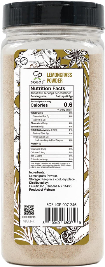 Soeos Lemongrass Powder 7 ounce (198g), Lemongrass Herb, Lemongrass Powder Bulk, Freshly Ground Dried Lemongrass, Natural, Non-G