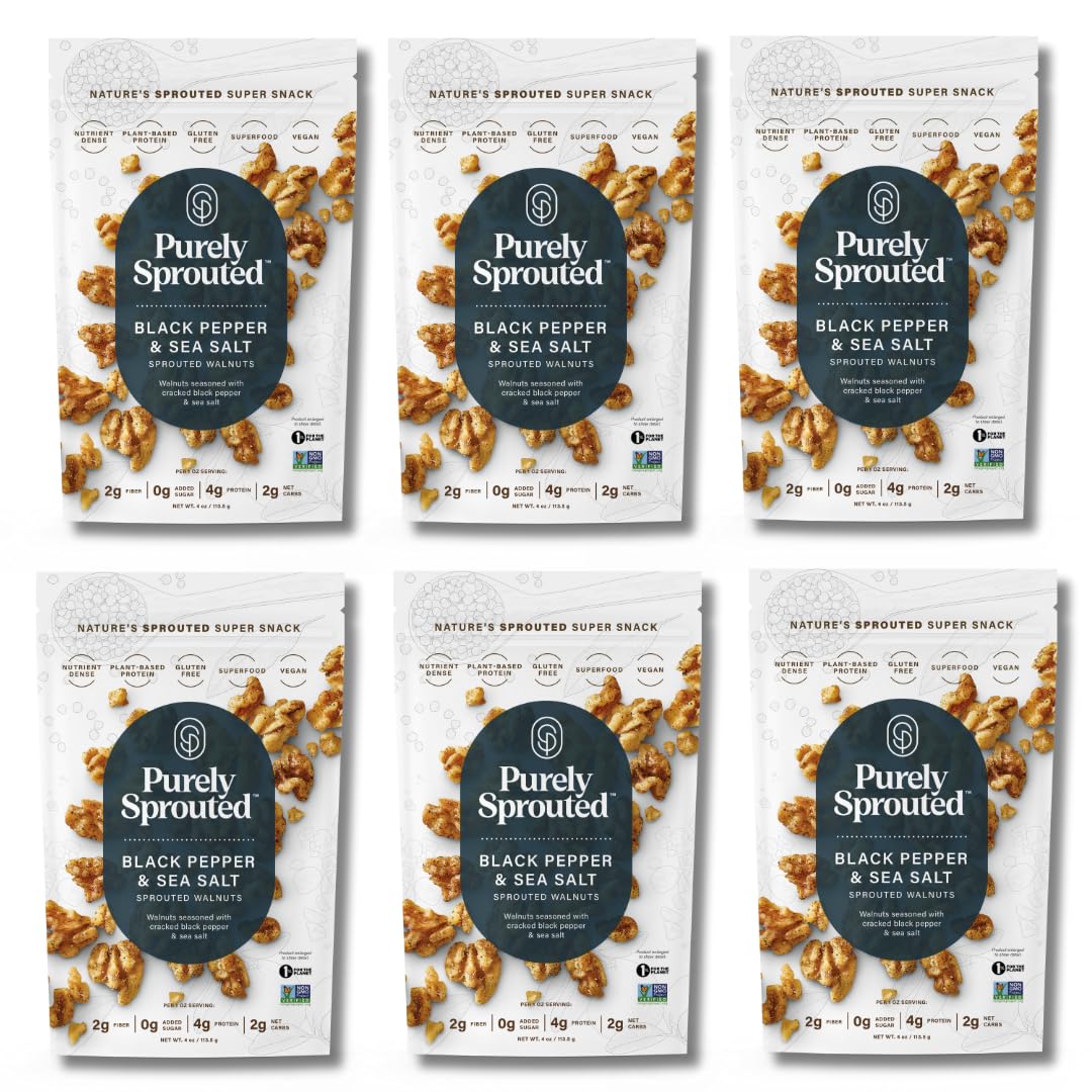 Purely Sprouted Black Pepper & Sea Salt Sprouted Walnuts, Non-Gmo Superfood For Healthy, Certified Usda Organic, Gluten-Free Sna