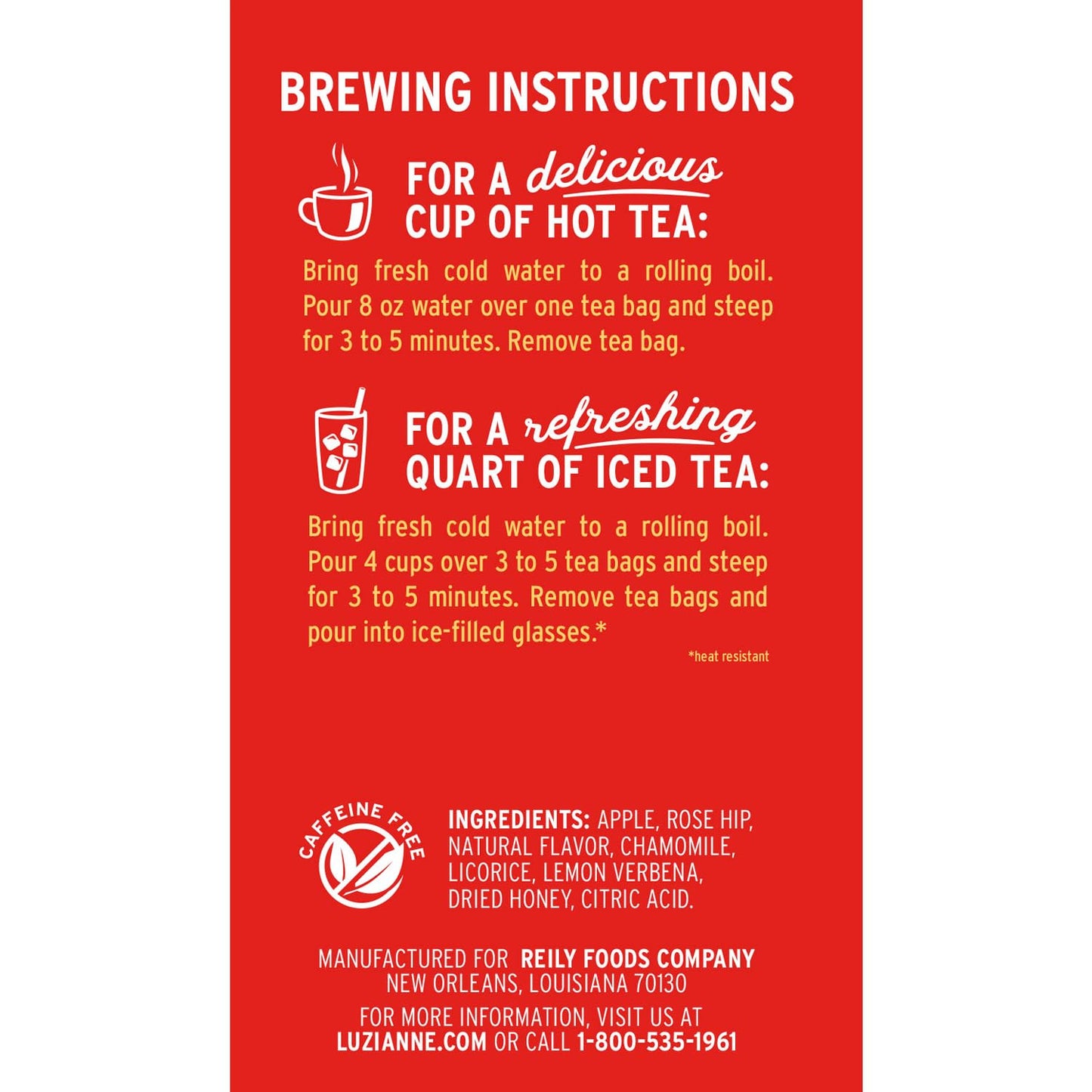 Luzianne Southern Blends Honeyed Peach Flavored Herbal Tea Bags, 18Ct (Pack Of 6)