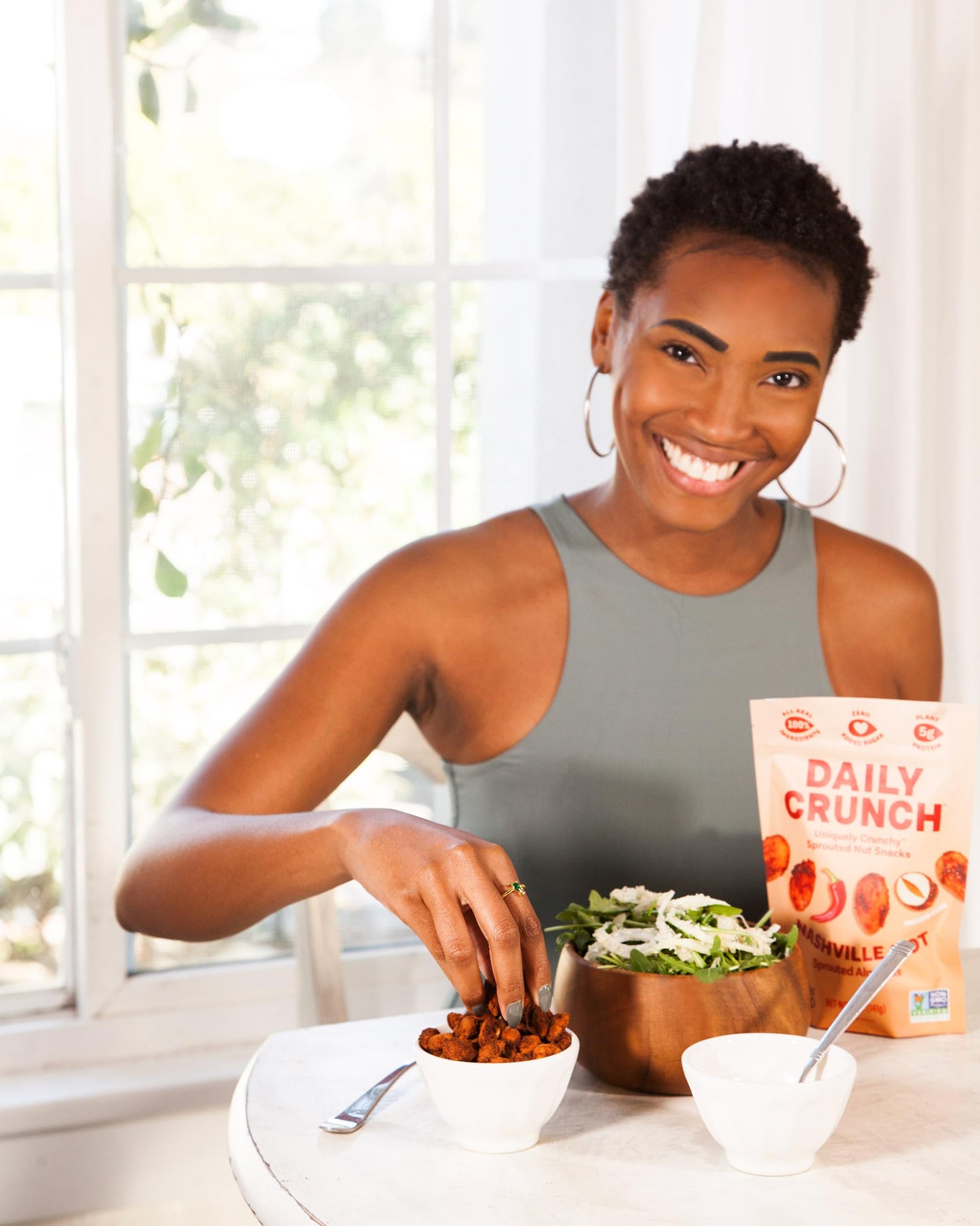 Daily Crunch Sprouted Almonds, Nashville Hot, Keto Friendly, 5 Ounce Resealable Bag, Non-GMO, Salt Free, Vegan Snack