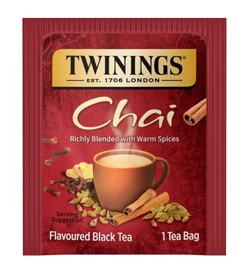 Twinings Chai Black Tea Individually Wrapped Bags, Sweet, Savoury Spices, Caffeinated, Enjoy Hot Or Iced - 50 Count
