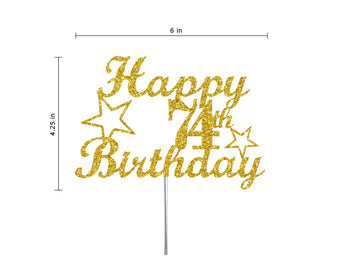 RokAPary 74th Birthday Cake Topper Gold Glitter, Premium Acrylic, Sturdy Double-Sided, Made in USA, Model RCT217