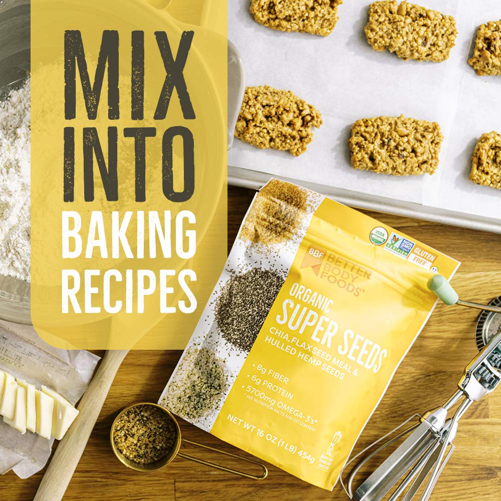 Betterbody Foods Superfood Organic Super Seeds - Chia Flax & Hemp Seeds, Blend Of Organic Milled Flax Seed Organic Hemp Hearts, Add To Smoothies Shakes & More, 2Lb, 32 Oz