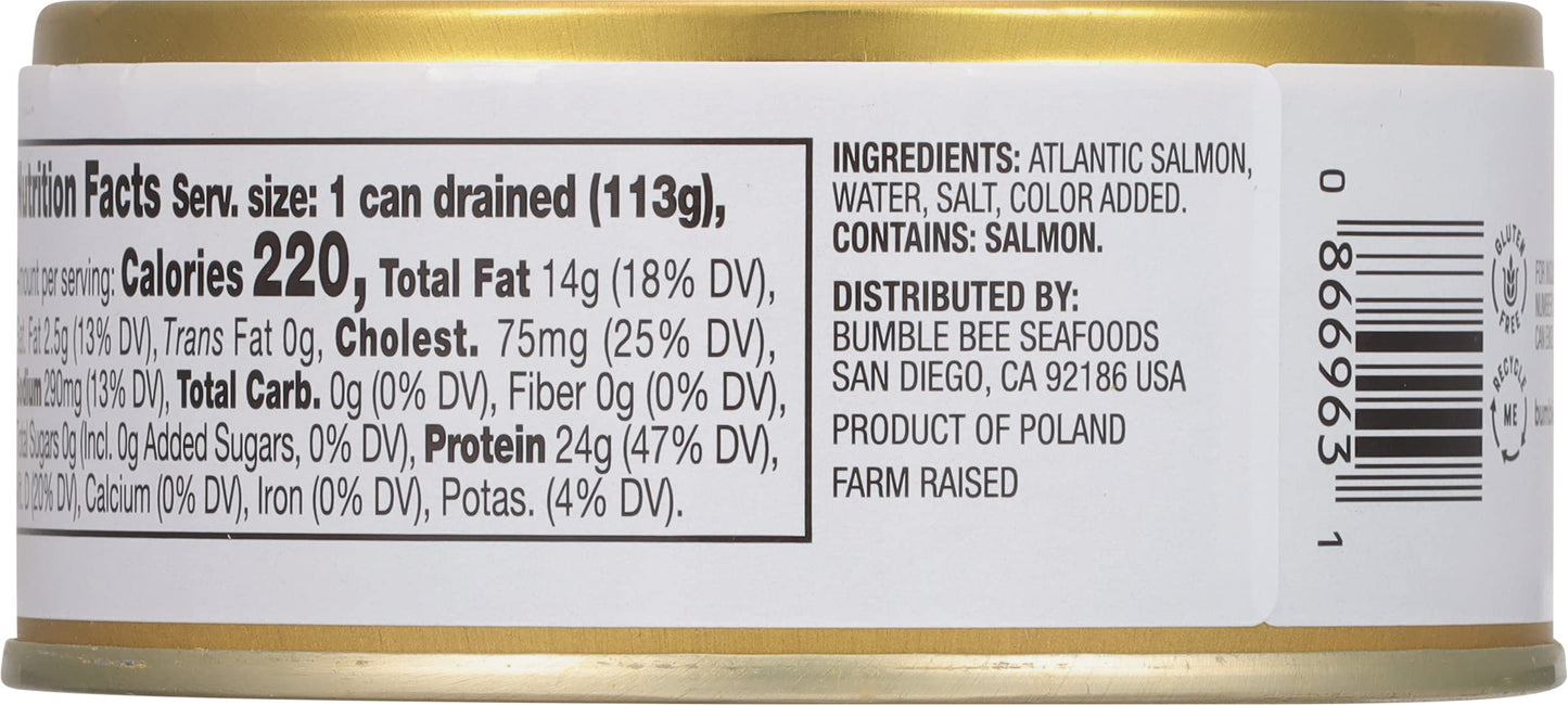 Bumble Bee Prime Atlantic Salmon, 5 Oz Cans (Pack Of 12) - Premium Salmon - 23G Protein Per Serving - Gluten Free & Kosher