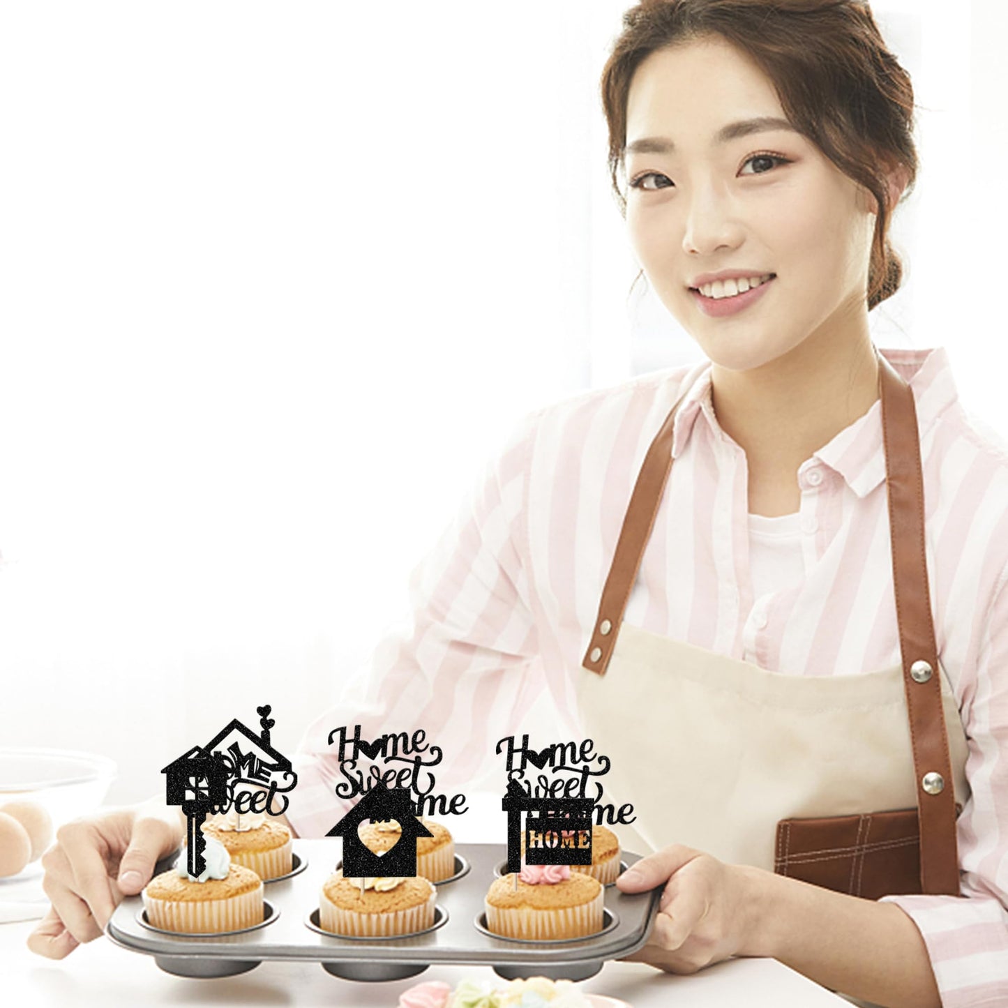 Rssta i Cupcake Toppers 30 Pack Paper Housewarming Decorations 2.8x4.6 inches Black Design 1