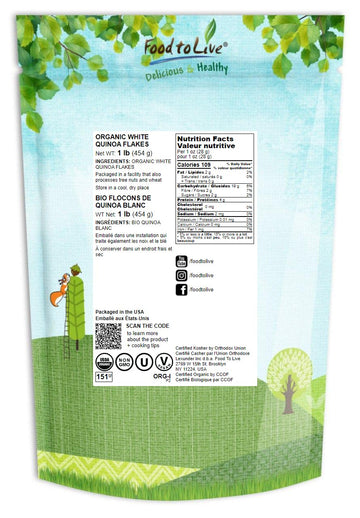 Food To Live Organic White Quinoa Flakes, 1 Pound - Non-Gmo Pressed Quinoa Seeds, Vegan, Kosher, Bulk, High In Protein, Riboflav