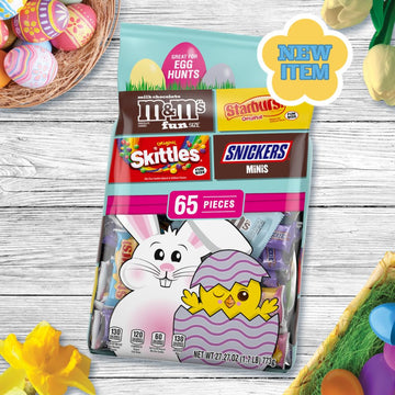 Mars M&M S, SKITTLES, SNICKERS & STARBURST Easter Basket Stuffers Variety Pack, 65 Ct Bulk Bag
