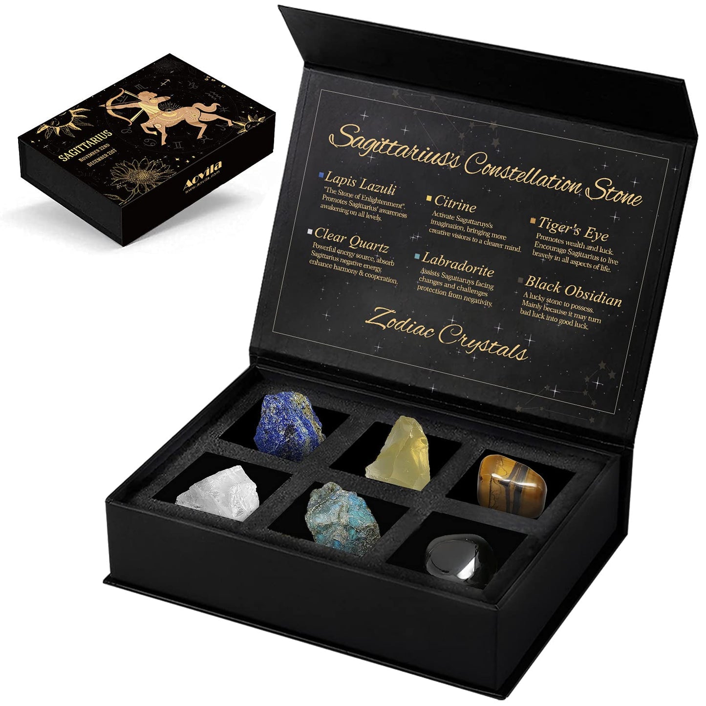 Sagittarius Crystals Gift Set, Zodiac Signs Healing Crystals Birthstones With Horoscope Box Set Sagittarius Astrology Crystals H