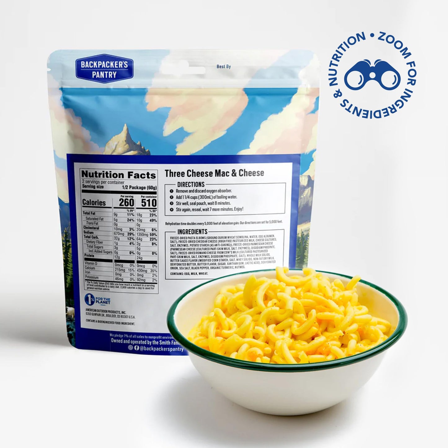 Backpacker'S Pantry Three Cheese Mac & Cheese - Freeze Dried Backpacking & Camping Food - Emergency Food - 24 Grams Of Protein,