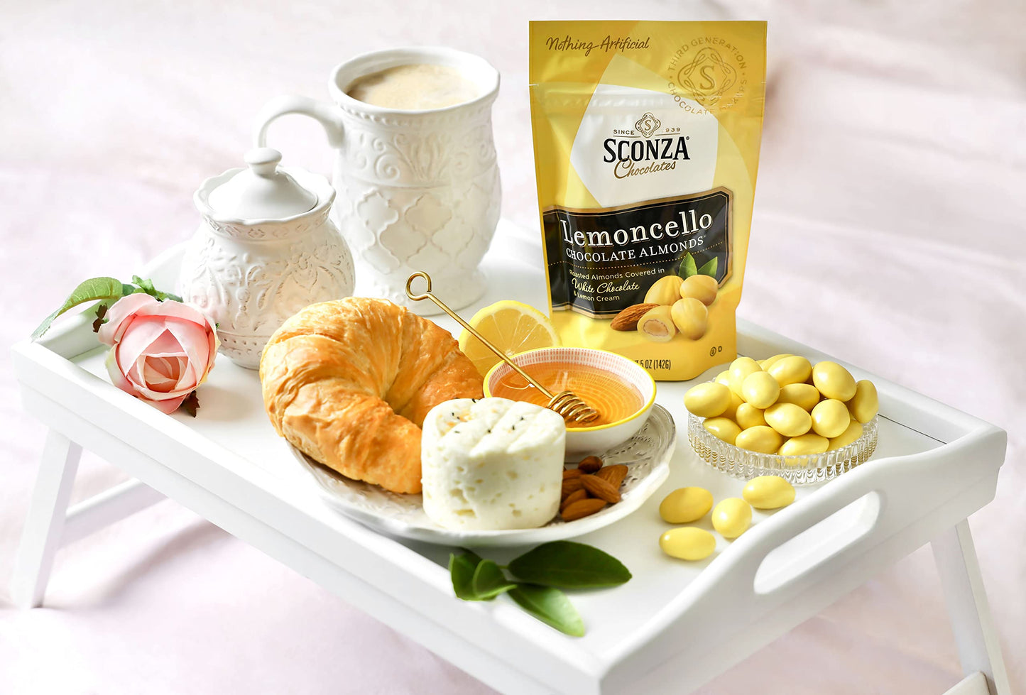 Sconza Lemoncello Lemon Cream & White Chocolate Almonds | Inspired By Italy'S Lemon Groves | Made In The Usa | Pack Of 3 (5 Ounc