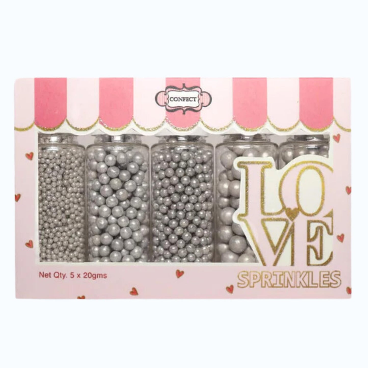 Confect Pearl Sprinkles | Assorted Pack Of 5 Shimmering Sliver Disco Ball Christmas, Birthday & Celebration Sprinkles | Mix Silver Pearl Dragees - Vegan, Gluten-Free, Nut-Free, Soy-Free, Dairy-Free, Palm Oil-Free, No Artificial Dyes - 5 Oz